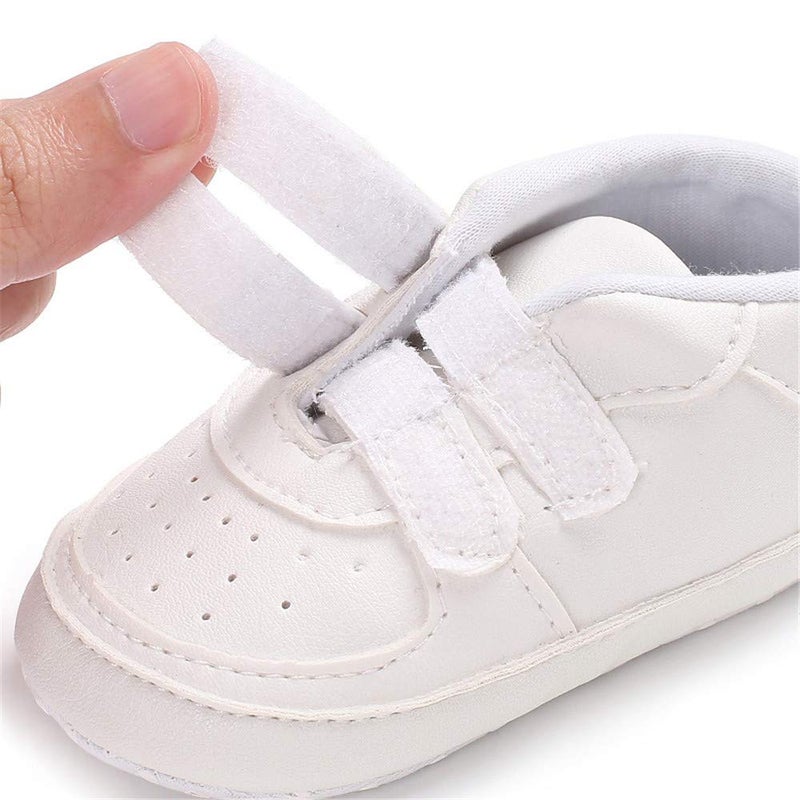 Csfry Newborn Baby Boys' Premium Soft Sole Infant Prewalker Toddler Sneaker Shoes White US5 - Image 4